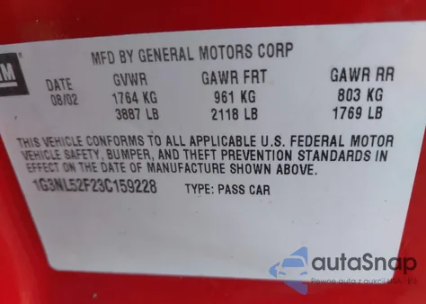 2003 Oldsmobile Alero Gl1 from USA, damaged, VIN 1G3NL52F23C159228